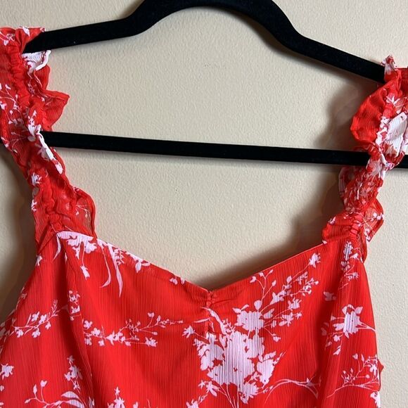 All in Favor Red Floral V-Neck Ruffle Strap Mini Dress Size Small NWOT - Picture 3 of 9